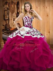 Floor Length Fuchsia Sweet 16 Dress Satin and Organza Sleeveless Embroidery