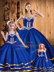 Top Selling Blue Ball Gowns Embroidery Quince Ball Gowns Lace Up Tulle Sleeveless Floor Length