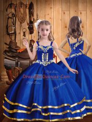 Top Selling Blue Ball Gowns Embroidery Quince Ball Gowns Lace Up Tulle Sleeveless Floor Length