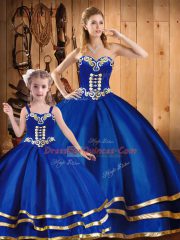 Top Selling Blue Ball Gowns Embroidery Quince Ball Gowns Lace Up Tulle Sleeveless Floor Length