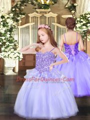 Top Selling Spaghetti Straps Sleeveless Lace Up Little Girls Pageant Gowns Lavender Organza