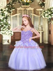 Top Selling Spaghetti Straps Sleeveless Lace Up Little Girls Pageant Gowns Lavender Organza