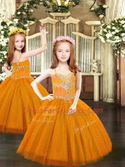 Lovely Rust Red Spaghetti Straps Neckline Beading Pageant Dress Wholesale Sleeveless Lace Up
