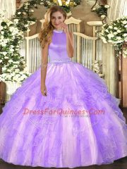 Classical Lavender Sleeveless Beading and Ruffles Floor Length Sweet 16 Dress
