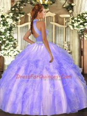 Classical Lavender Sleeveless Beading and Ruffles Floor Length Sweet 16 Dress