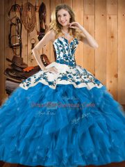 Sleeveless Embroidery and Ruffles Lace Up Quinceanera Gowns
