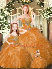 Rust Red Lace Up Sweet 16 Quinceanera Dress Beading and Ruffles Sleeveless Floor Length
