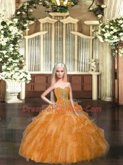 Rust Red Lace Up Sweet 16 Quinceanera Dress Beading and Ruffles Sleeveless Floor Length