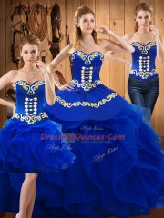 Inexpensive Sleeveless Lace Up Floor Length Embroidery and Ruffles Quinceanera Dresses