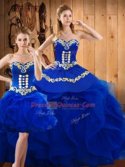 Inexpensive Sleeveless Lace Up Floor Length Embroidery and Ruffles Quinceanera Dresses