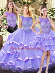 Beading and Ruffled Layers Quinceanera Dresses Lavender Zipper Sleeveless Floor Length