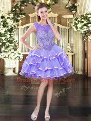 Beading and Ruffled Layers Quinceanera Dresses Lavender Zipper Sleeveless Floor Length