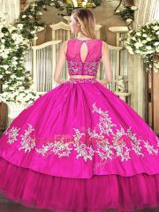 Red Sleeveless Floor Length Beading and Appliques Zipper Quinceanera Gown