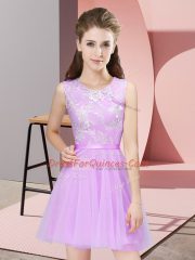 New Arrival Lilac Side Zipper Scoop Lace Vestidos de Damas Tulle Sleeveless
