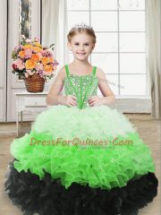 Perfect Multi-color Sleeveless Floor Length Beading and Ruffles Lace Up Custom Made Pageant Dress