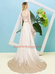 Empire Lavender One Shoulder Elastic Woven Satin and Sequined Sleeveless High Low Lace Up