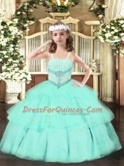 New Style Apple Green Straps Neckline Beading and Ruffled Layers Pageant Dress Wholesale Sleeveless Lace Up