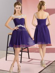 Customized Empire Homecoming Dress Purple Scoop Chiffon Cap Sleeves Mini Length Lace Up