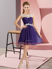 Customized Empire Homecoming Dress Purple Scoop Chiffon Cap Sleeves Mini Length Lace Up