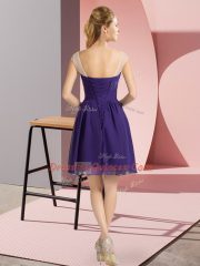 Customized Empire Homecoming Dress Purple Scoop Chiffon Cap Sleeves Mini Length Lace Up