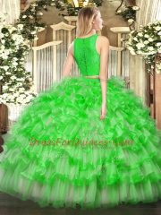 Graceful Yellow Green Sleeveless Floor Length Ruffled Layers Zipper Quinceanera Gown