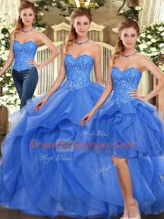 Customized Blue Vestidos de Quinceanera Military Ball and Sweet 16 and Quinceanera with Ruffles Sweetheart Sleeveless Lace Up