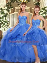 Customized Blue Vestidos de Quinceanera Military Ball and Sweet 16 and Quinceanera with Ruffles Sweetheart Sleeveless Lace Up