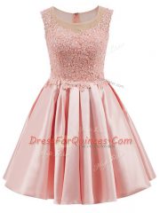 Unique Baby Pink Sleeveless Mini Length Lace Zipper Dama Dress