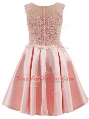 Unique Baby Pink Sleeveless Mini Length Lace Zipper Dama Dress