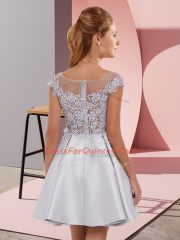 Sumptuous Satin Scoop Sleeveless Zipper Lace Quinceanera Dama Dress in Blue