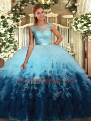 Sleeveless Floor Length Beading and Ruffles Backless Ball Gown Prom Dress with Multi-color