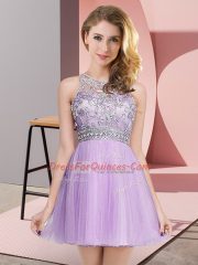 Glorious Lavender Sleeveless Beading Mini Length Evening Dress