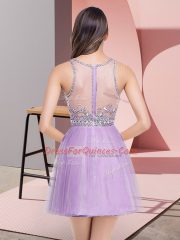 Glorious Lavender Sleeveless Beading Mini Length Evening Dress