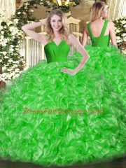 Sleeveless Organza Floor Length Zipper 15 Quinceanera Dress in Green with Ruffles