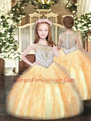 Orange Sleeveless Beading and Ruffles Floor Length Quince Ball Gowns