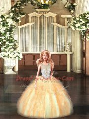 Orange Sleeveless Beading and Ruffles Floor Length Quince Ball Gowns