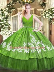 Extravagant Olive Green Sleeveless Beading and Appliques Floor Length 15 Quinceanera Dress