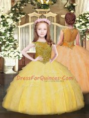Ball Gowns Quinceanera Gown Gold Scoop Organza Sleeveless Floor Length Lace Up