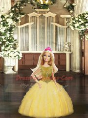 Ball Gowns Quinceanera Gown Gold Scoop Organza Sleeveless Floor Length Lace Up