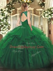 Wine Red Organza Zipper Straps Sleeveless Floor Length Sweet 16 Dresses Beading and Ruffles