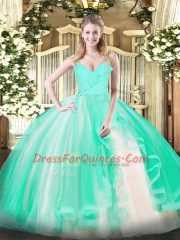 Exquisite Turquoise Sweet 16 Quinceanera Dress Military Ball and Sweet 16 and Quinceanera with Ruffles Spaghetti Straps Sleeveless Zipper