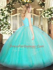 Exquisite Turquoise Sweet 16 Quinceanera Dress Military Ball and Sweet 16 and Quinceanera with Ruffles Spaghetti Straps Sleeveless Zipper