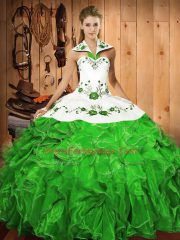 Designer Sleeveless Lace Up Floor Length Embroidery and Ruffles Quinceanera Dresses