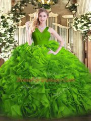 Flirting V-neck Sleeveless Zipper Ball Gown Prom Dress Fabric With Rolling Flowers