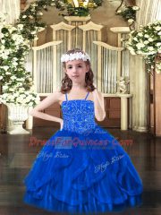 On Sale Blue Sleeveless Beading and Ruffles Floor Length Little Girl Pageant Gowns