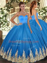 Appliques Quinceanera Dresses Blue Lace Up Sleeveless Floor Length