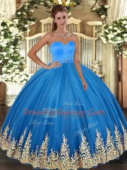 Appliques Quinceanera Dresses Blue Lace Up Sleeveless Floor Length