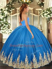 Appliques Quinceanera Dresses Blue Lace Up Sleeveless Floor Length