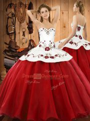 Halter Top Sleeveless Satin and Tulle Sweet 16 Dress Embroidery Lace Up