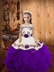 Latest Purple Sleeveless Embroidery and Ruffles Floor Length Little Girls Pageant Gowns